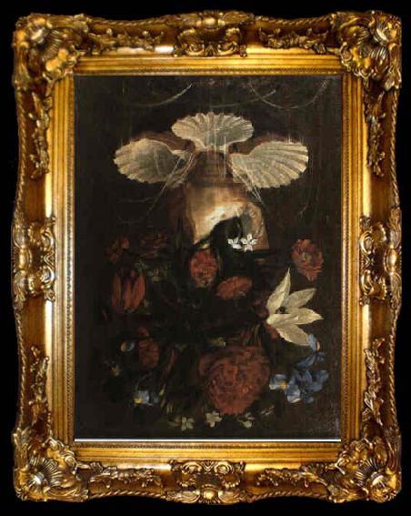 framed  Juan de Espinosa Floral still life arranged in conch shell, ta009-2